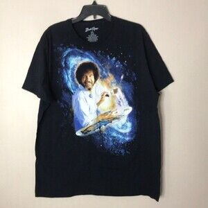 Bob Ross unisex colorful space black graphic T-shirt size 2XL